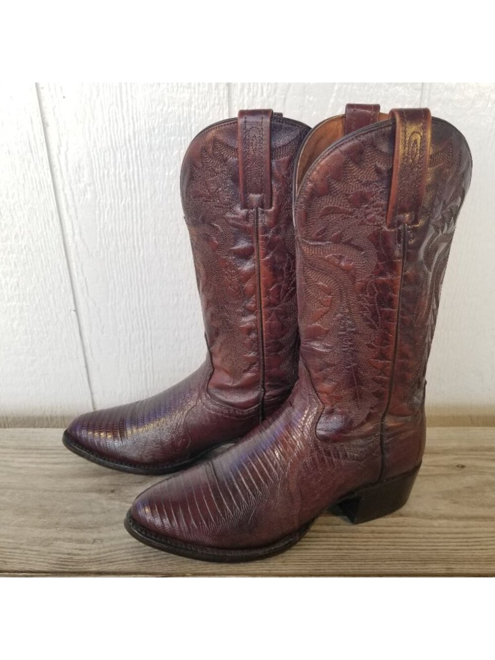 Dan Post Winston Teju Lizard Mens Cognac Leather Western Boots 7.5 D DP3051